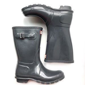 HUNTER Grey Rubber Short Gloss Rain Boots 8/38